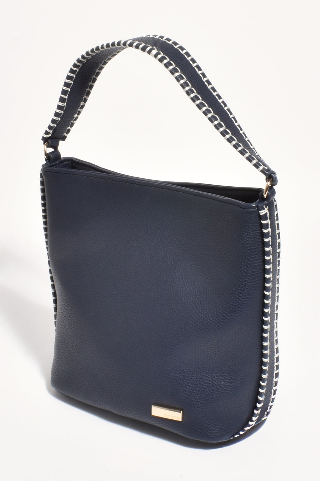 Stevie Blanket Stitch Bucket Bag – Navy & White