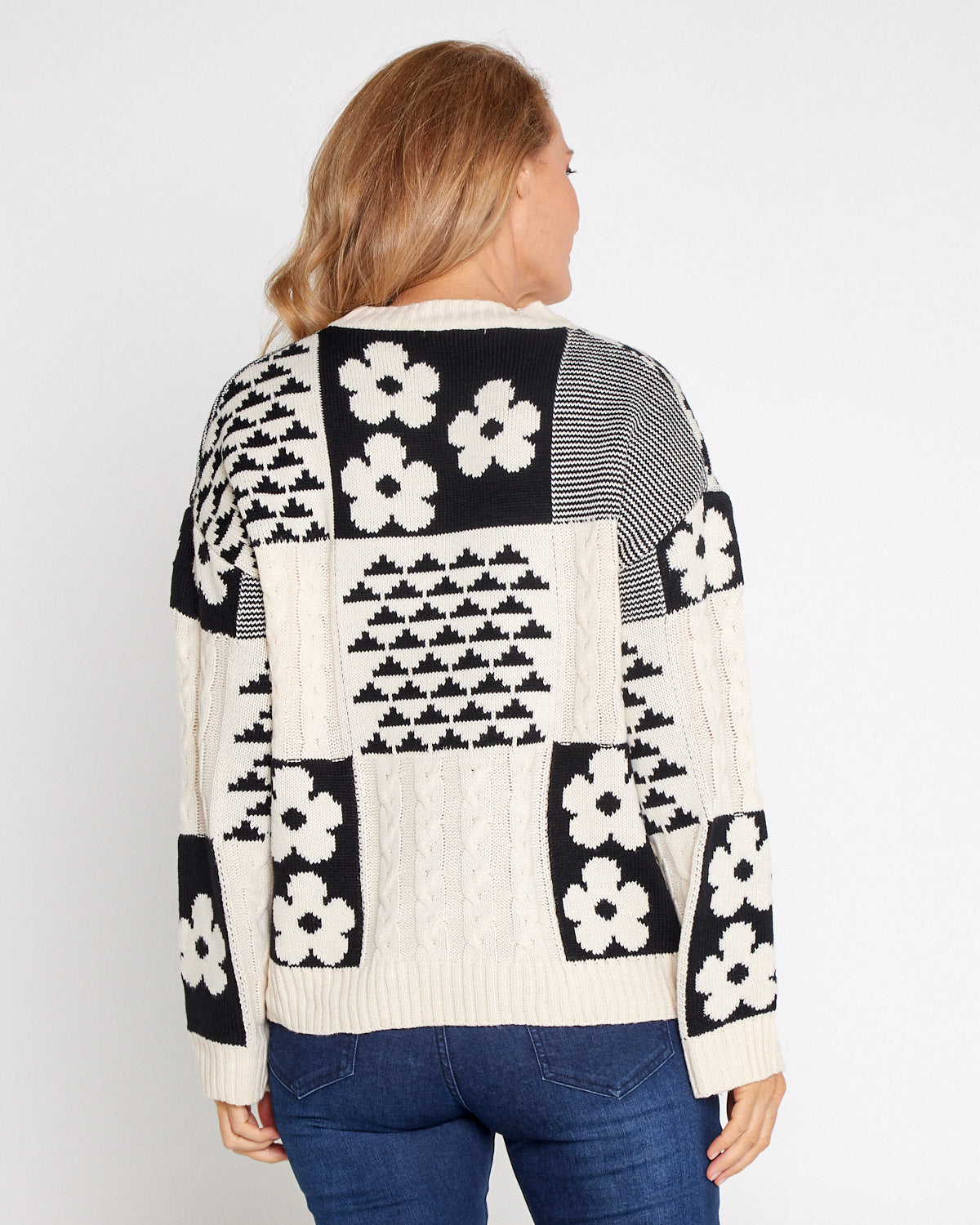 Abby Cable Knit - Cream/Black Floral Patch