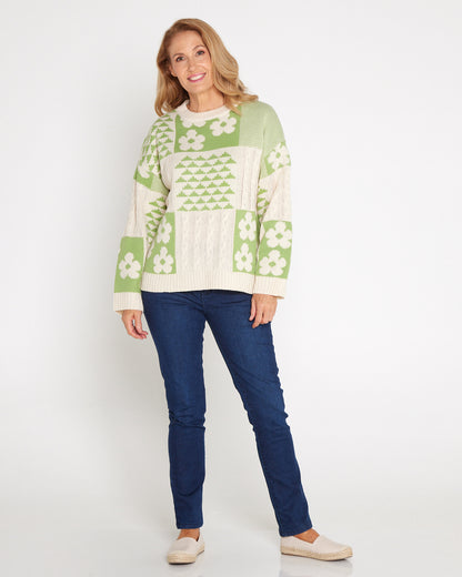 Abby Cable Knit - Cream/Apple Floral Patch