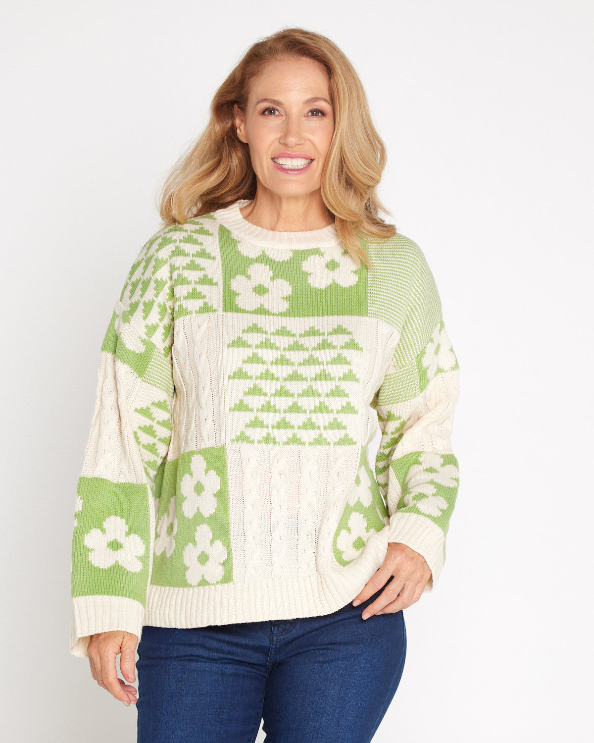 Abby Cable Knit - Cream/Apple Floral Patch