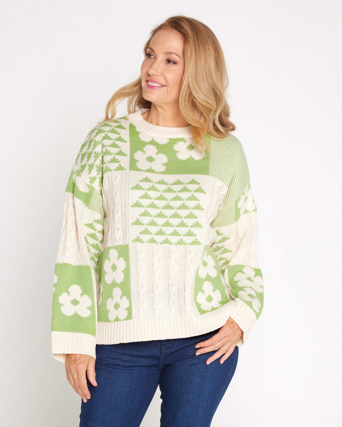 Abby Cable Knit - Cream/Apple Floral Patch