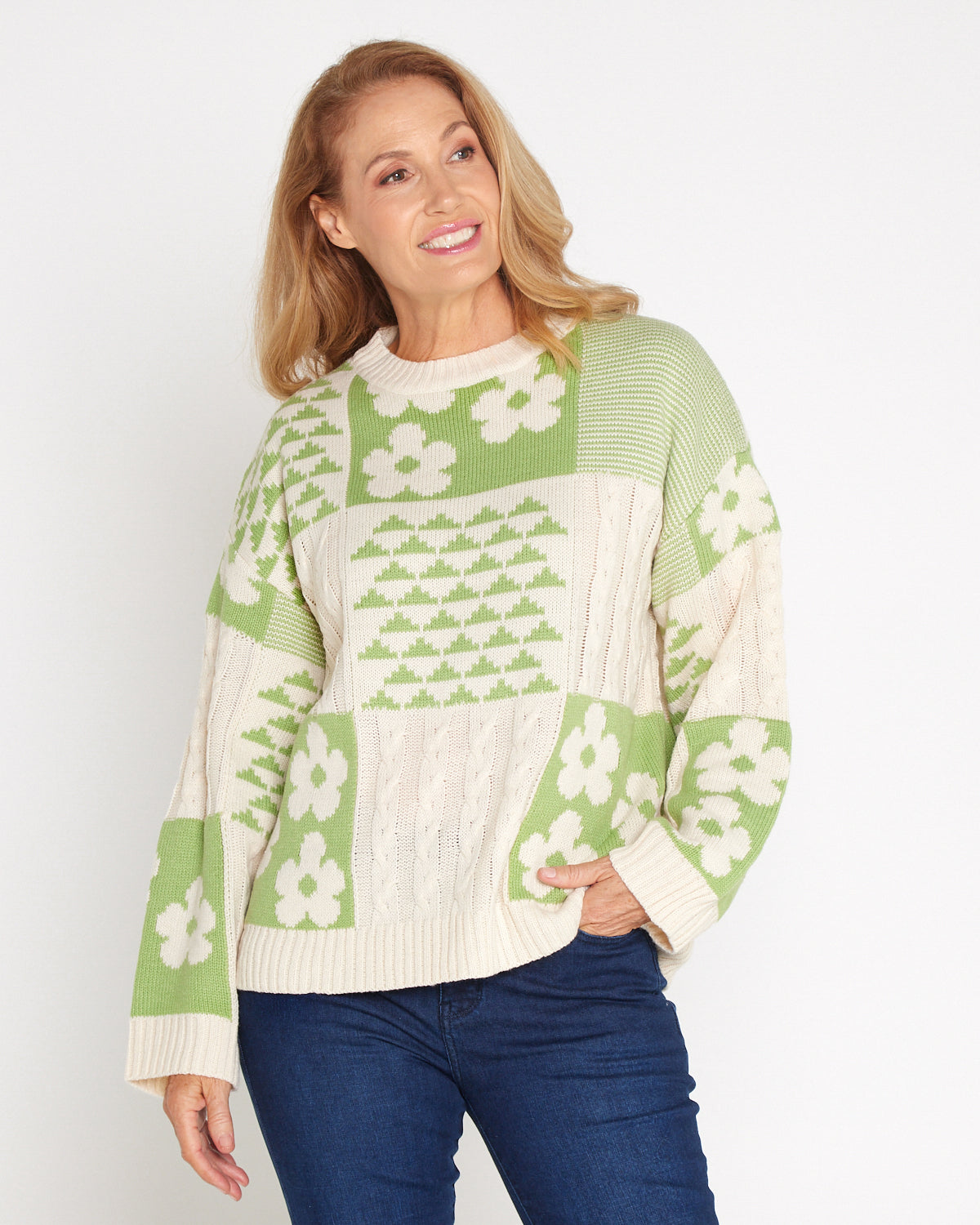 Abby Cable Knit - Cream/Apple Floral Patch