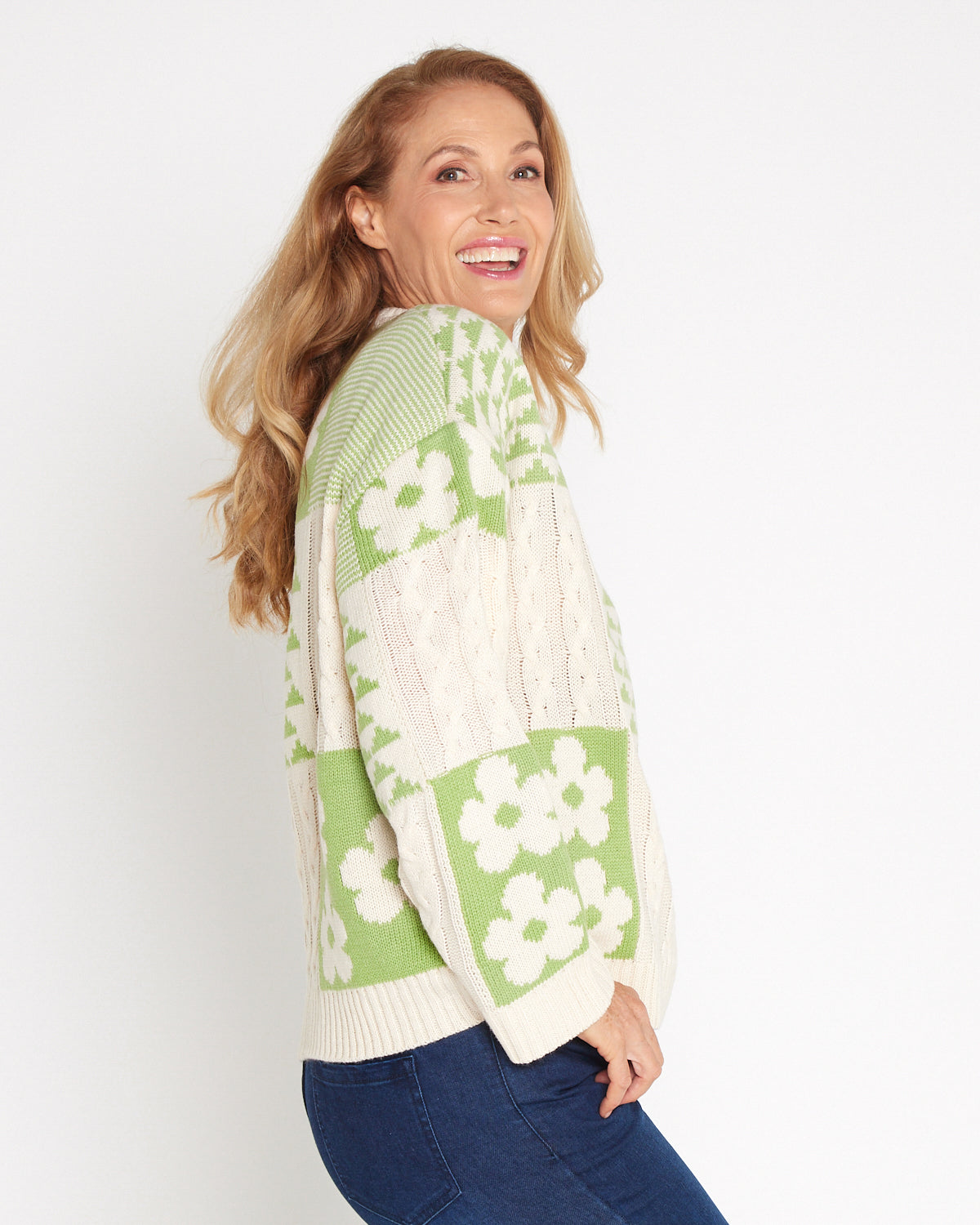 Abby Cable Knit - Cream/Apple Floral Patch