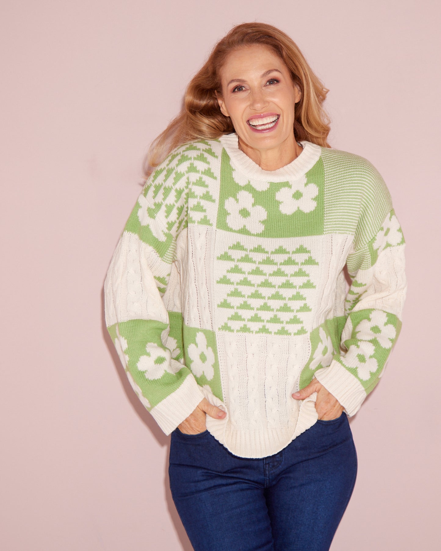 Abby Cable Knit - Cream/Apple Floral Patch
