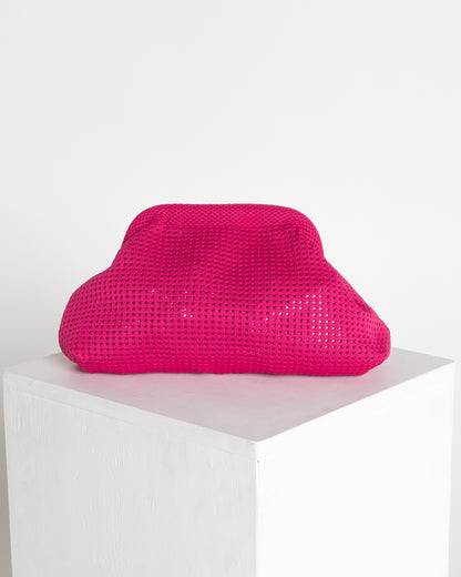 Adelaide Perforated Knit Clutch - Hot Pink