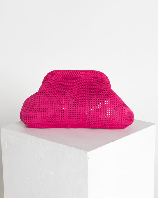 Adelaide Perforated Knit Clutch - Hot Pink