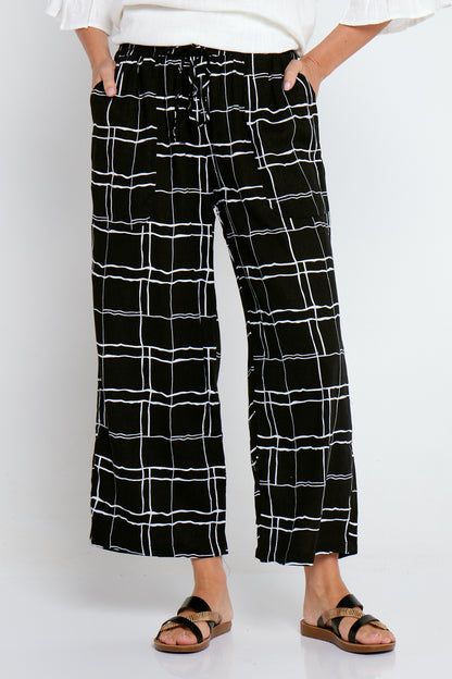 Aiko Linen Pants - Black/White