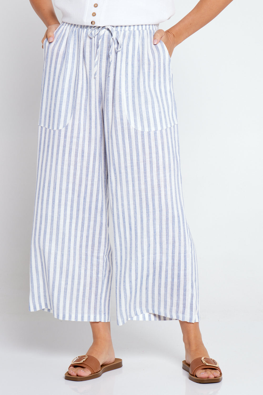 Aiko Linen Pants - Blue/White Stripe