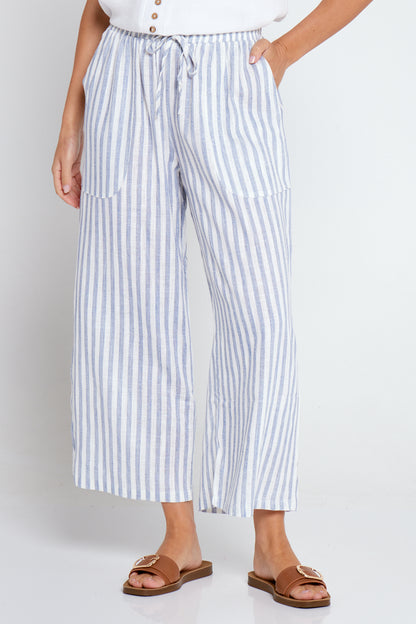 Aiko Linen Pants - Blue/White Stripe