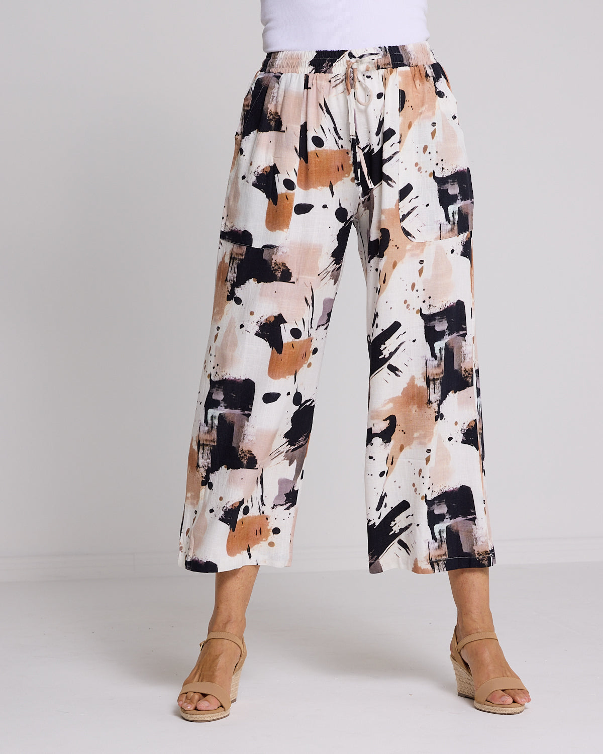 Aiko Linen Pants - Espresso Abstract