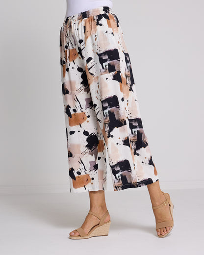 Aiko Linen Pants - Espresso Abstract