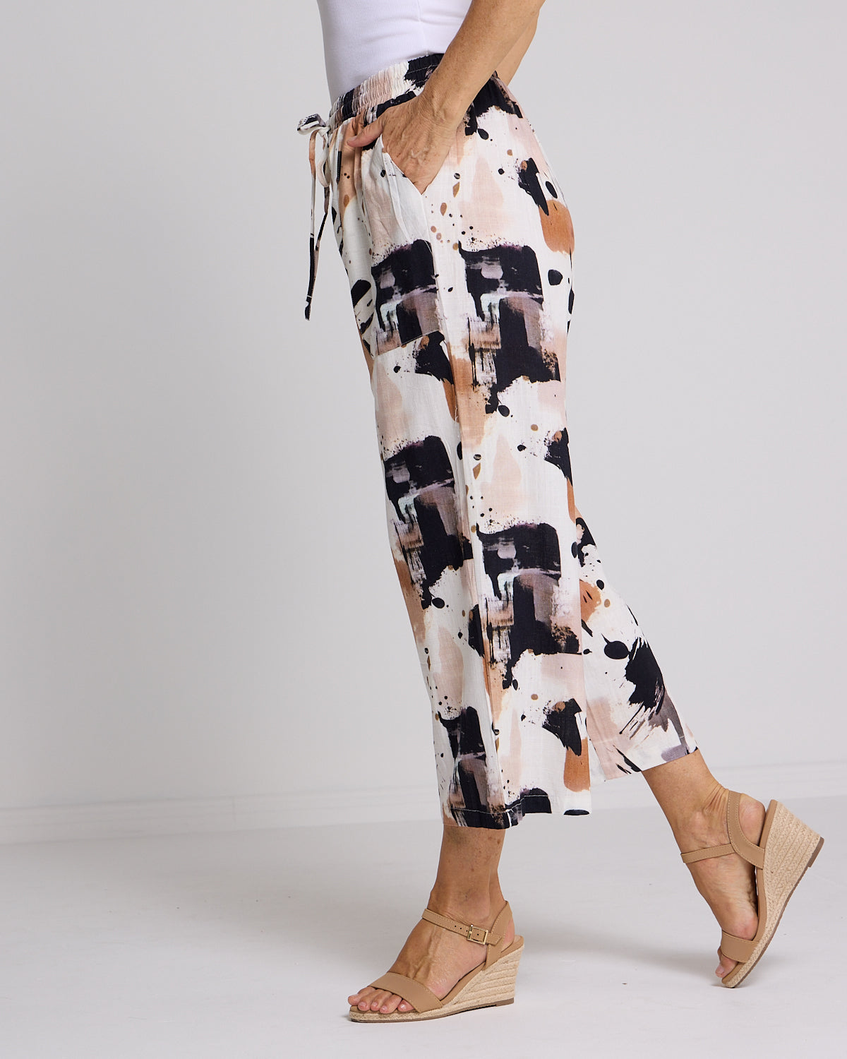 Aiko Linen Pants - Espresso Abstract