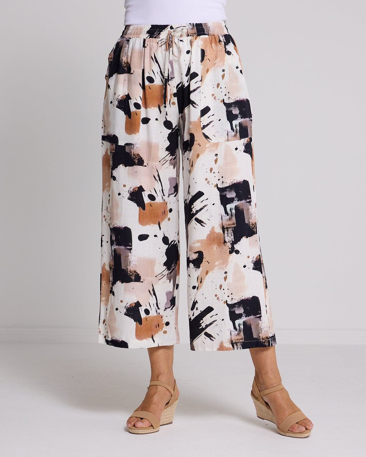 Aiko Linen Pants - Espresso Abstract