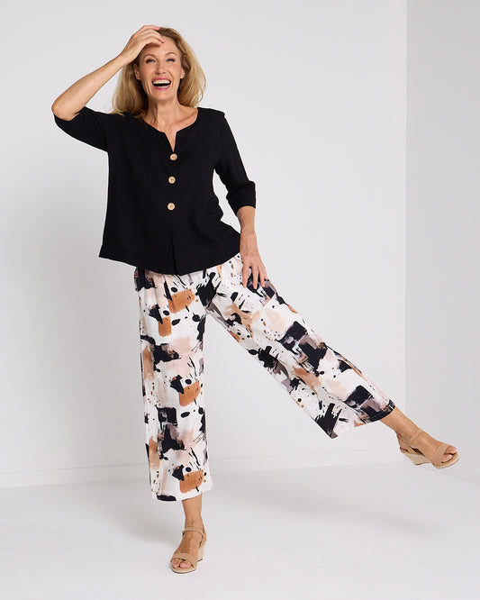 Aiko Linen Pants - Espresso Abstract