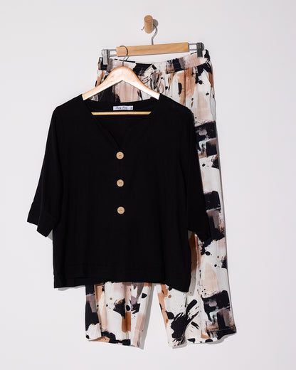 Mahri Linen Top - Black