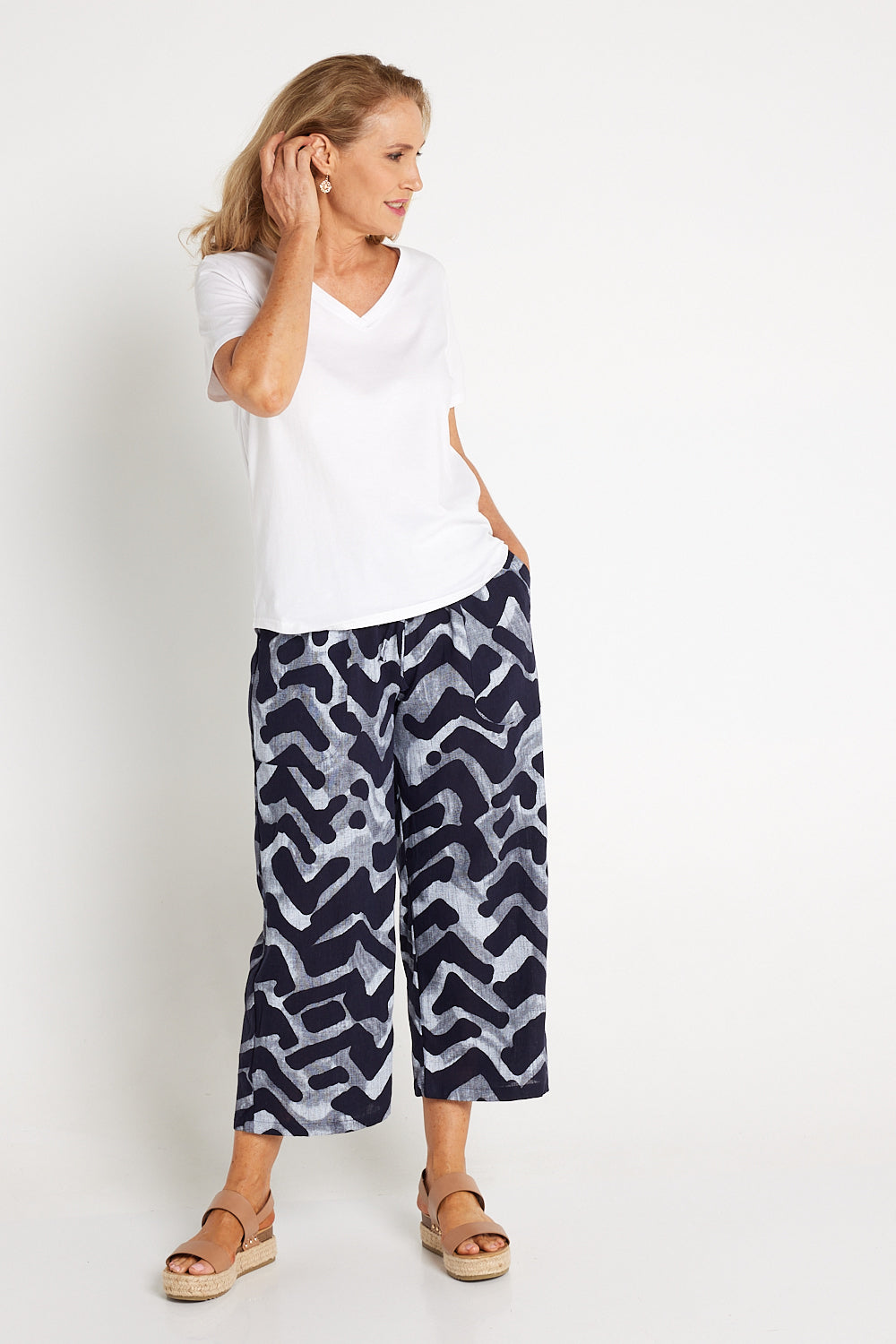 Printed linen pants on sale