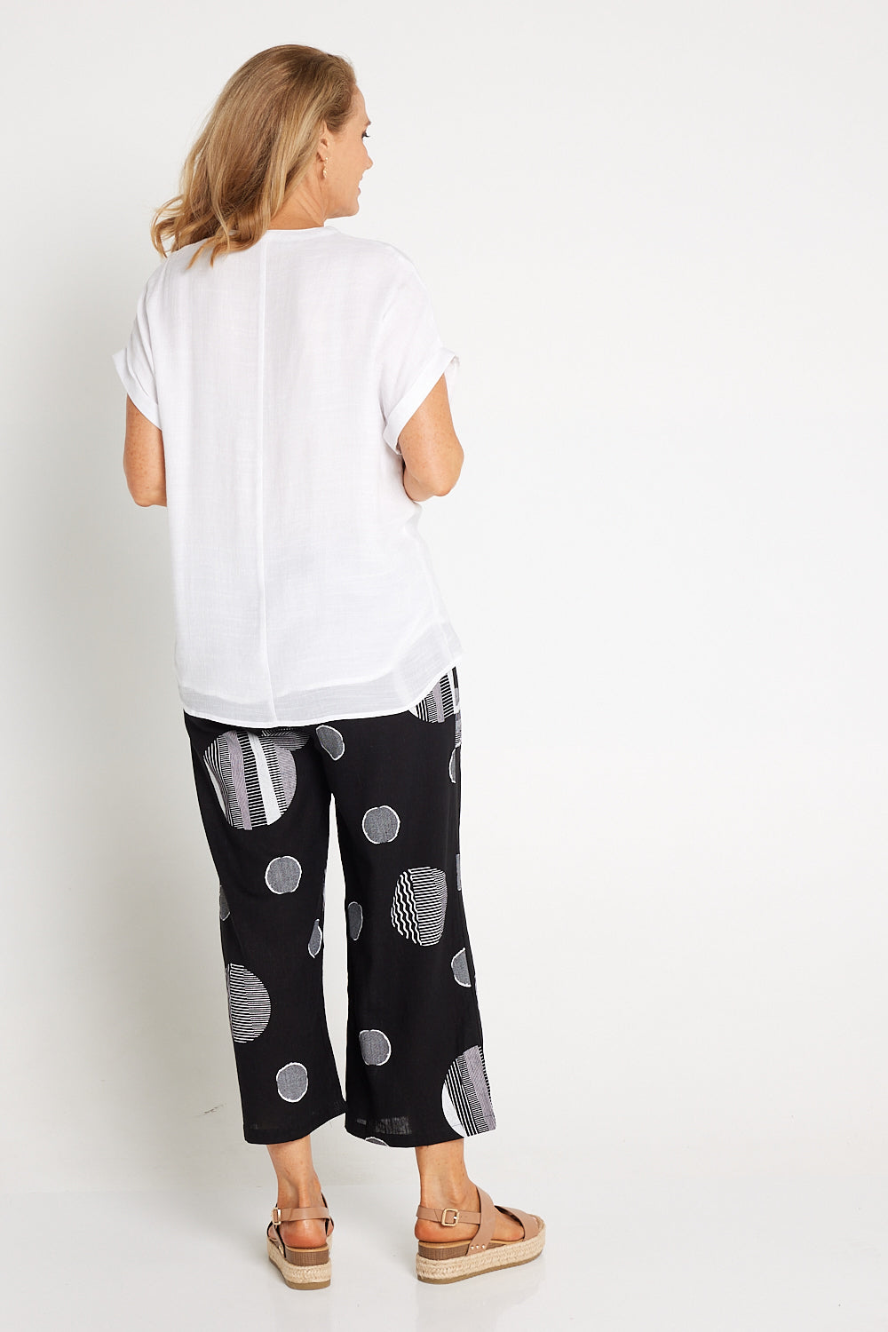 Aiko Linen Pants - Black Circle Print