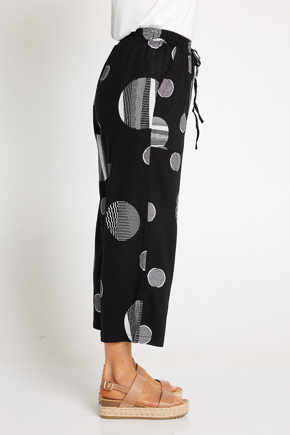 Aiko Linen Pants - Black Circle Print