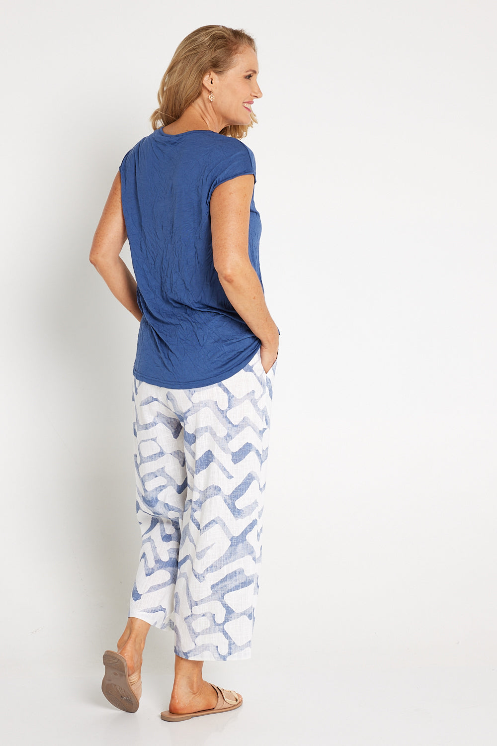 Aiko Linen Pants - Blue Print