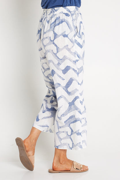 Aiko Linen Pants - Blue Print