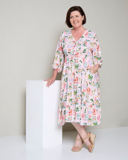 Ainsley Dress - Tropical Peach Postcard