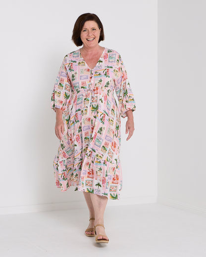 Ainsley Dress - Tropical Peach Postcard