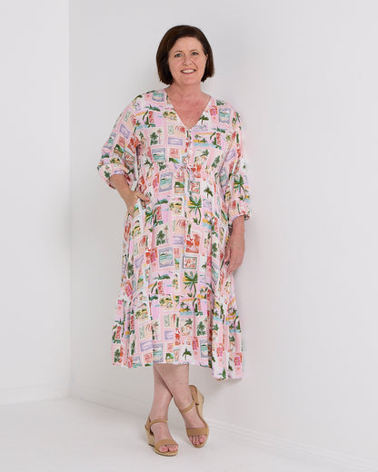 Ainsley Dress - Tropical Peach Postcard