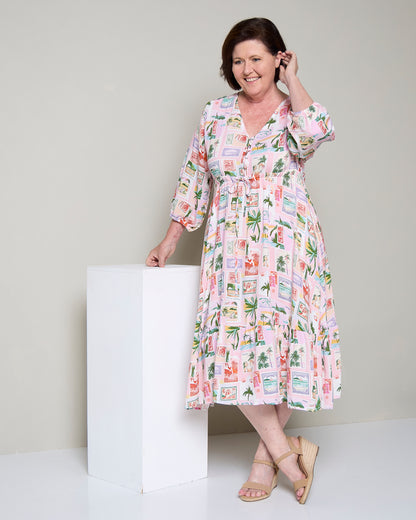 Ainsley Dress - Tropical Peach Postcard