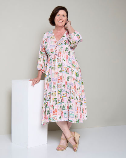 Ainsley Dress - Tropical Peach Postcard