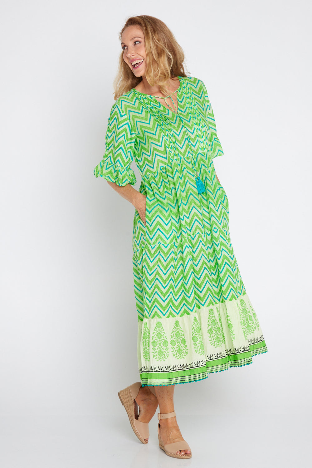 Alex Midi Dress - Lime Zigzag