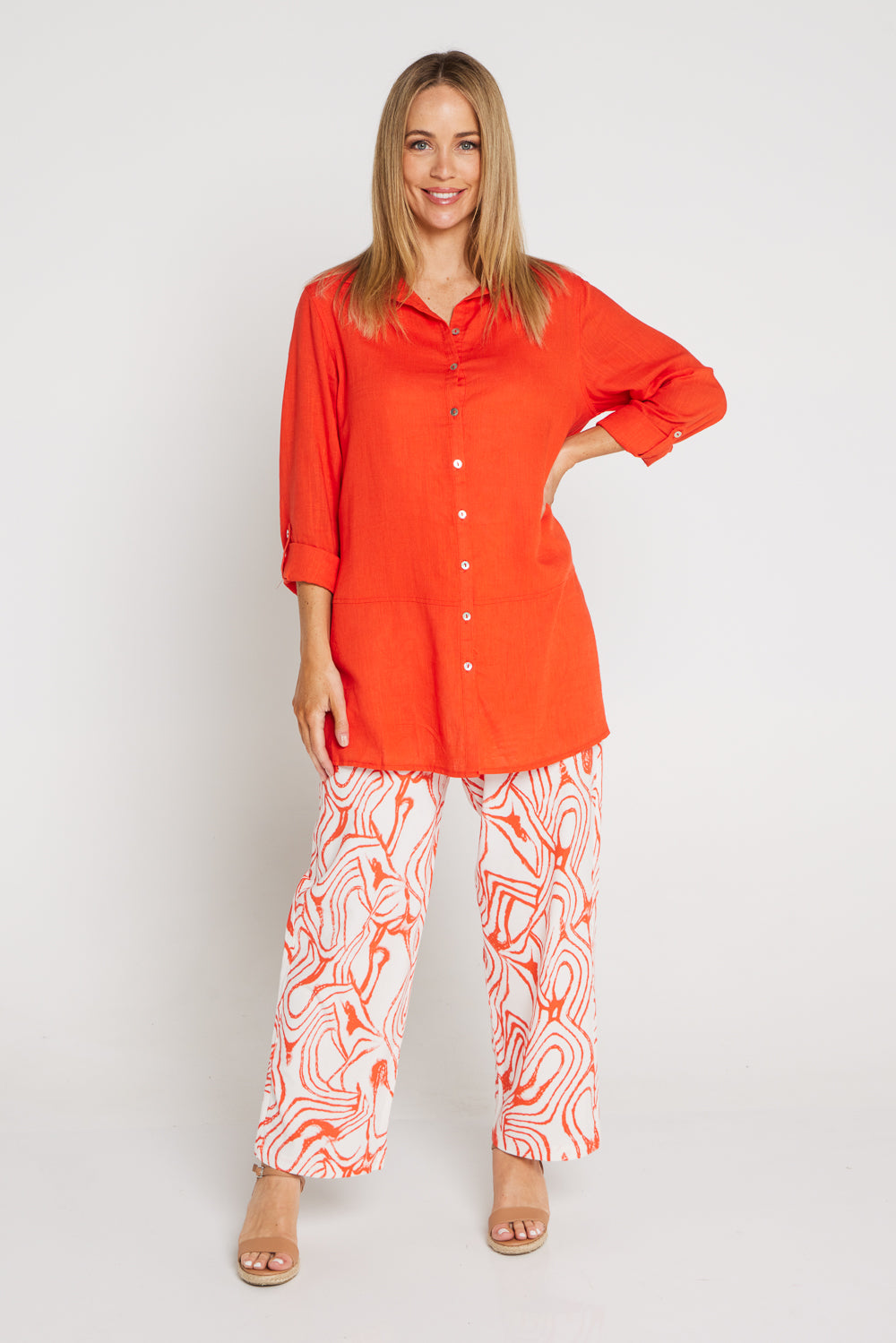 Simone Linen Shirt - Orange Red