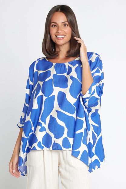 Amalia Top - Blue/White Print