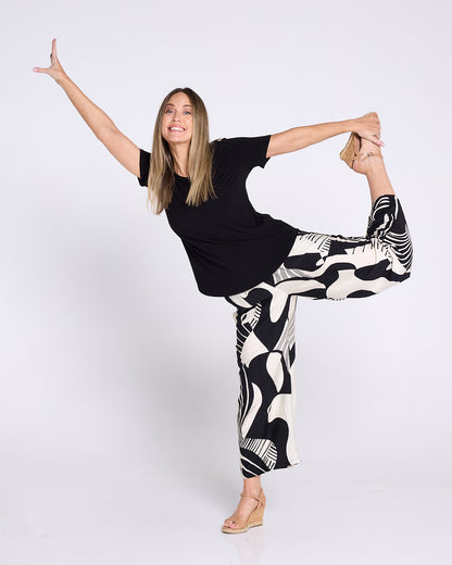 Amanda Wide Leg Pants - Black/Cream Print