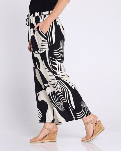Amanda Wide Leg Pants - Black/Cream Print