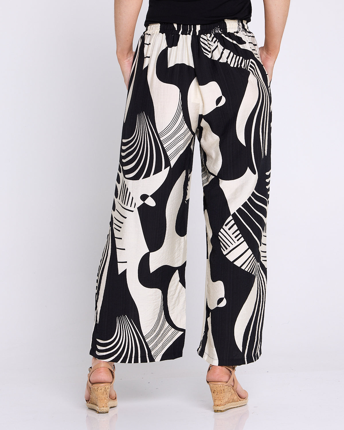 Amanda Wide Leg Pants - Black/Cream Print