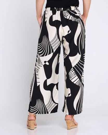 Amanda Wide Leg Pants - Black/Cream Print
