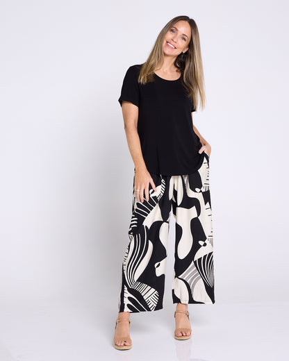 Amanda Wide Leg Pants - Black/Cream Print