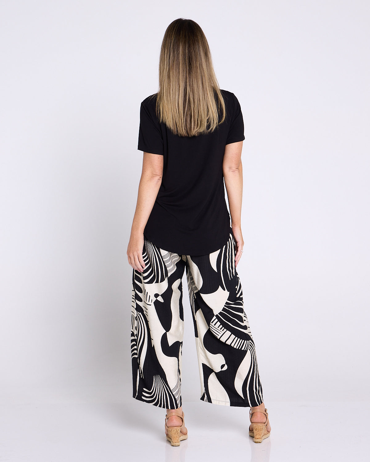 Amanda Wide Leg Pants - Black/Cream Print
