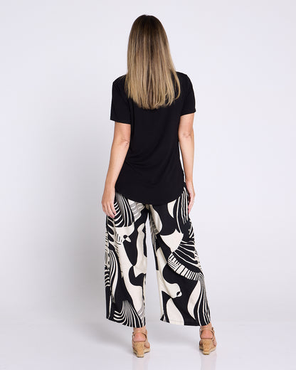 Amanda Wide Leg Pants - Black/Cream Print