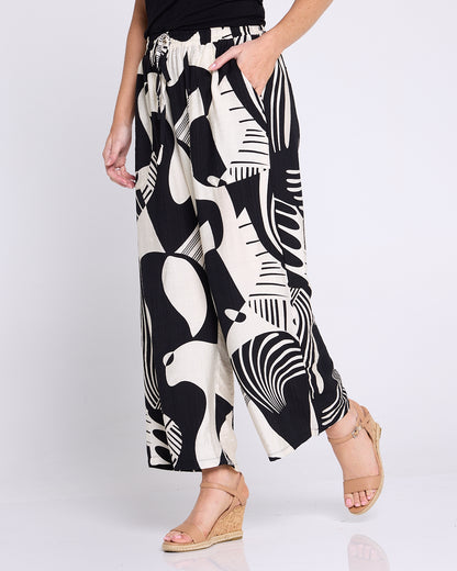 Amanda Wide Leg Pants - Black/Cream Print