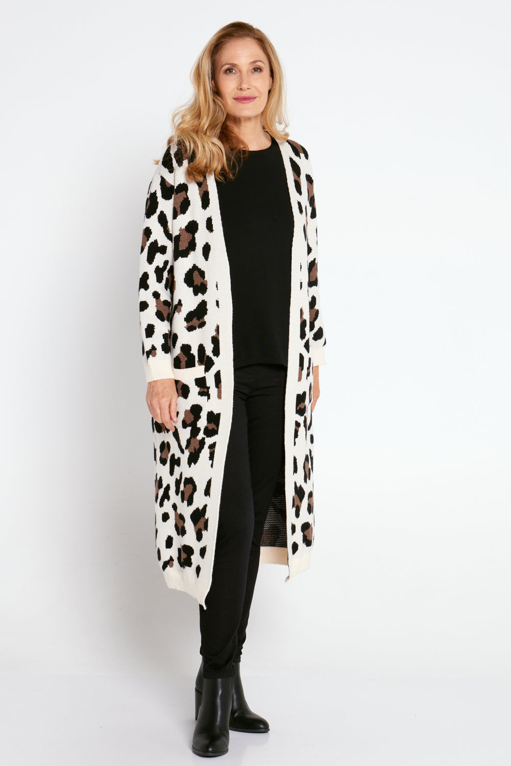 Longline animal print cardigan best sale