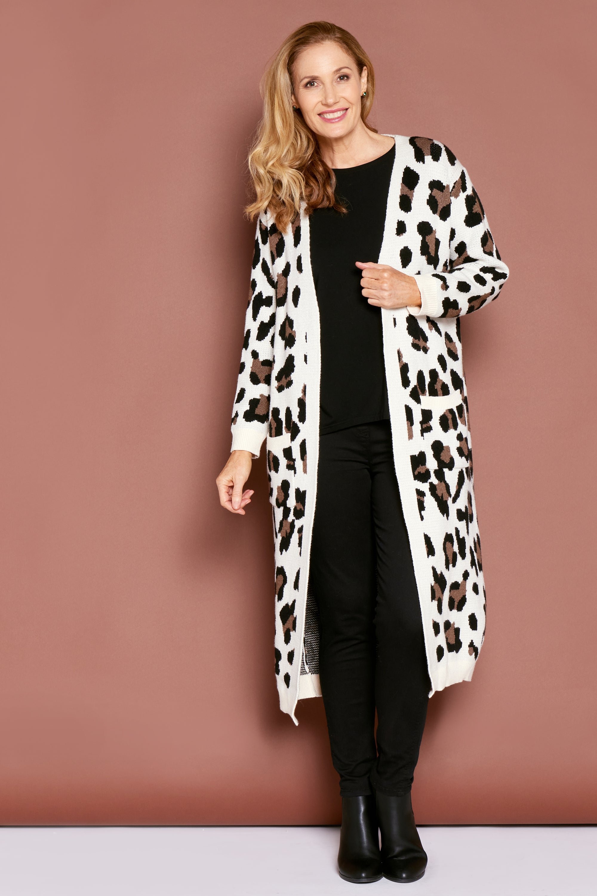 Animal print sales longline cardigan