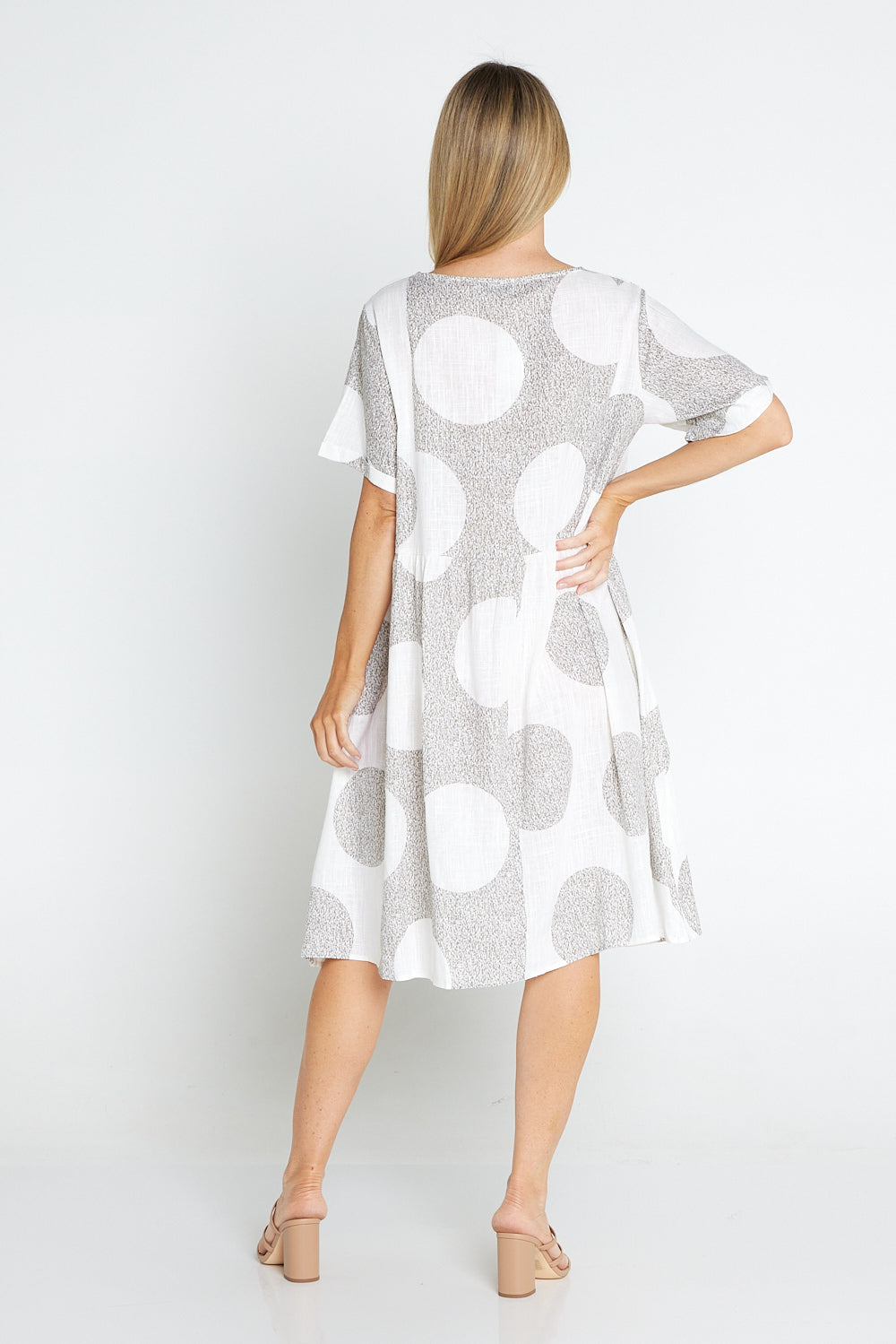 Amayah Linen Dress - Brown/White Circles