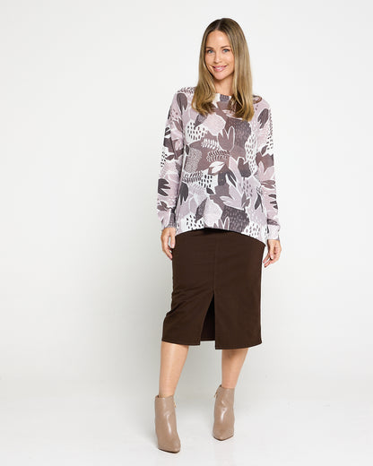 Amina Knit Top - Choc Botanical