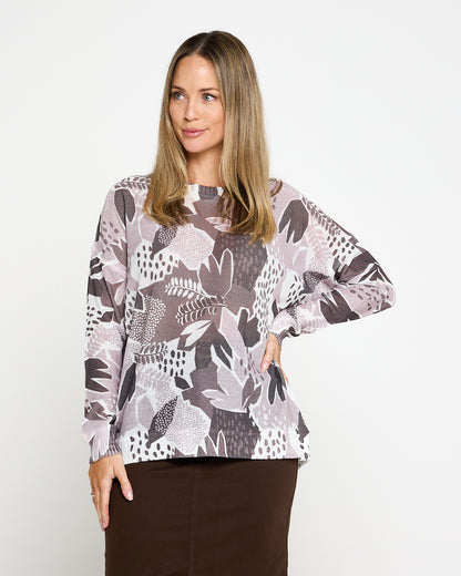 Amina Knit Top - Choc Botanical