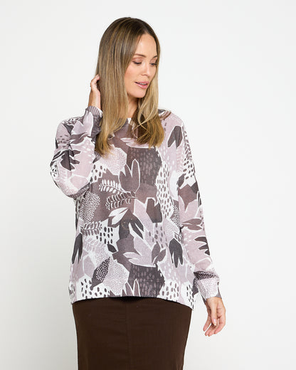 Amina Knit Top - Choc Botanical