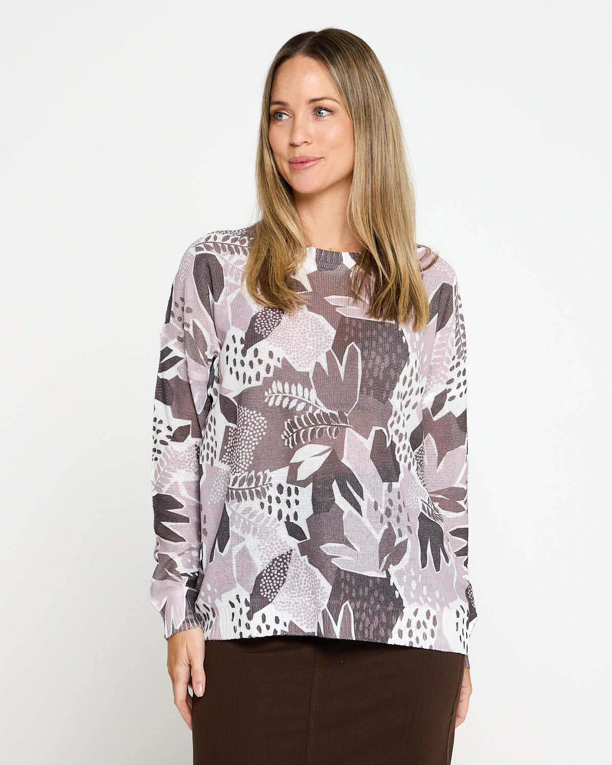 Amina Knit Top - Choc Botanical
