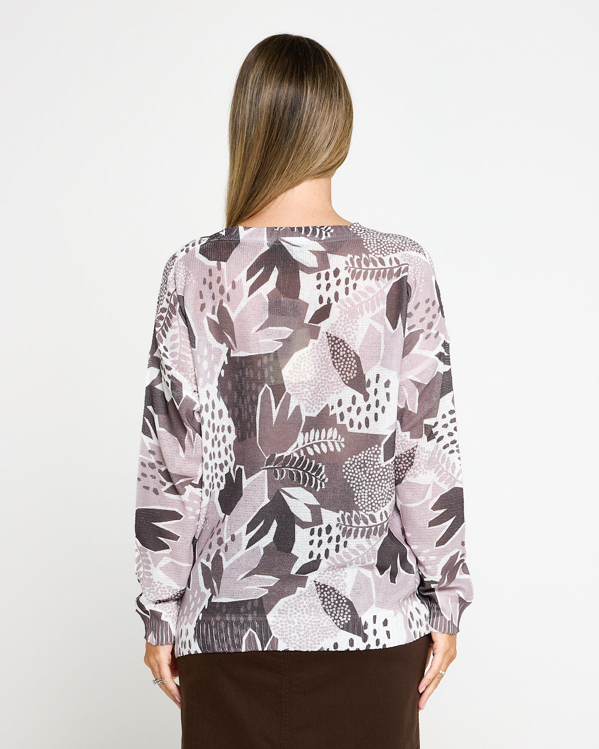 Amina Knit Top - Choc Botanical