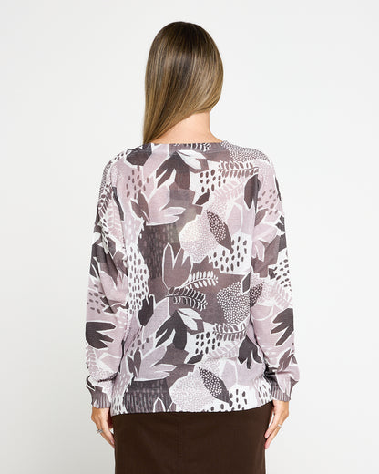 Amina Knit Top - Choc Botanical