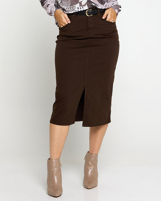 Mara Midi Jean Skirt - Chocolate